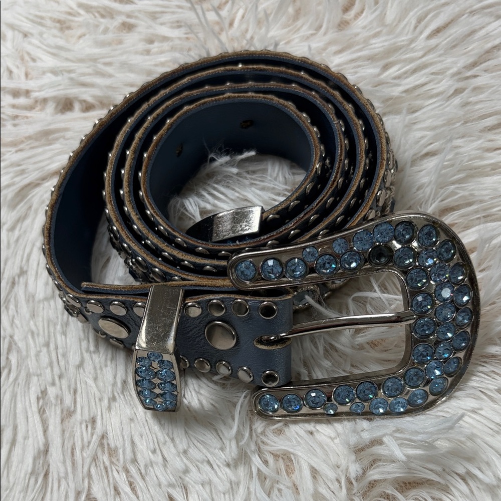 Studded Belt with Blue Rhinestones